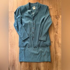 Vintage Leslie Fay Suit Light Blue Polyester Jacket and Skirt 12P